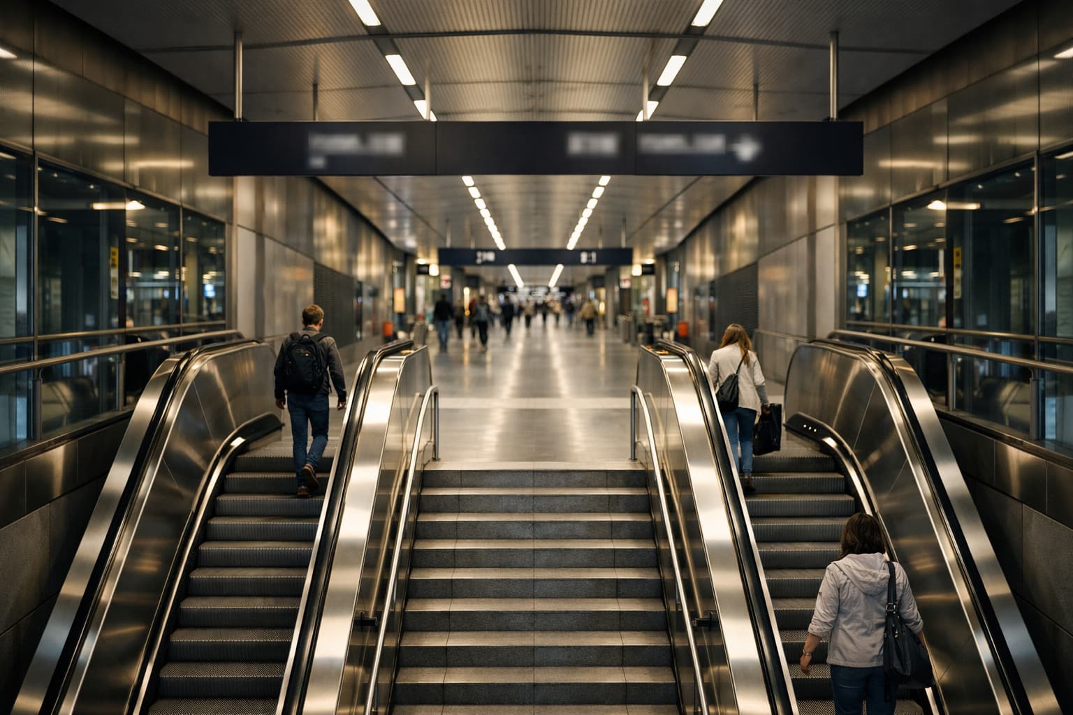 Wide transfer corridor inside a major Germany station showing wayfinding and connection flow.