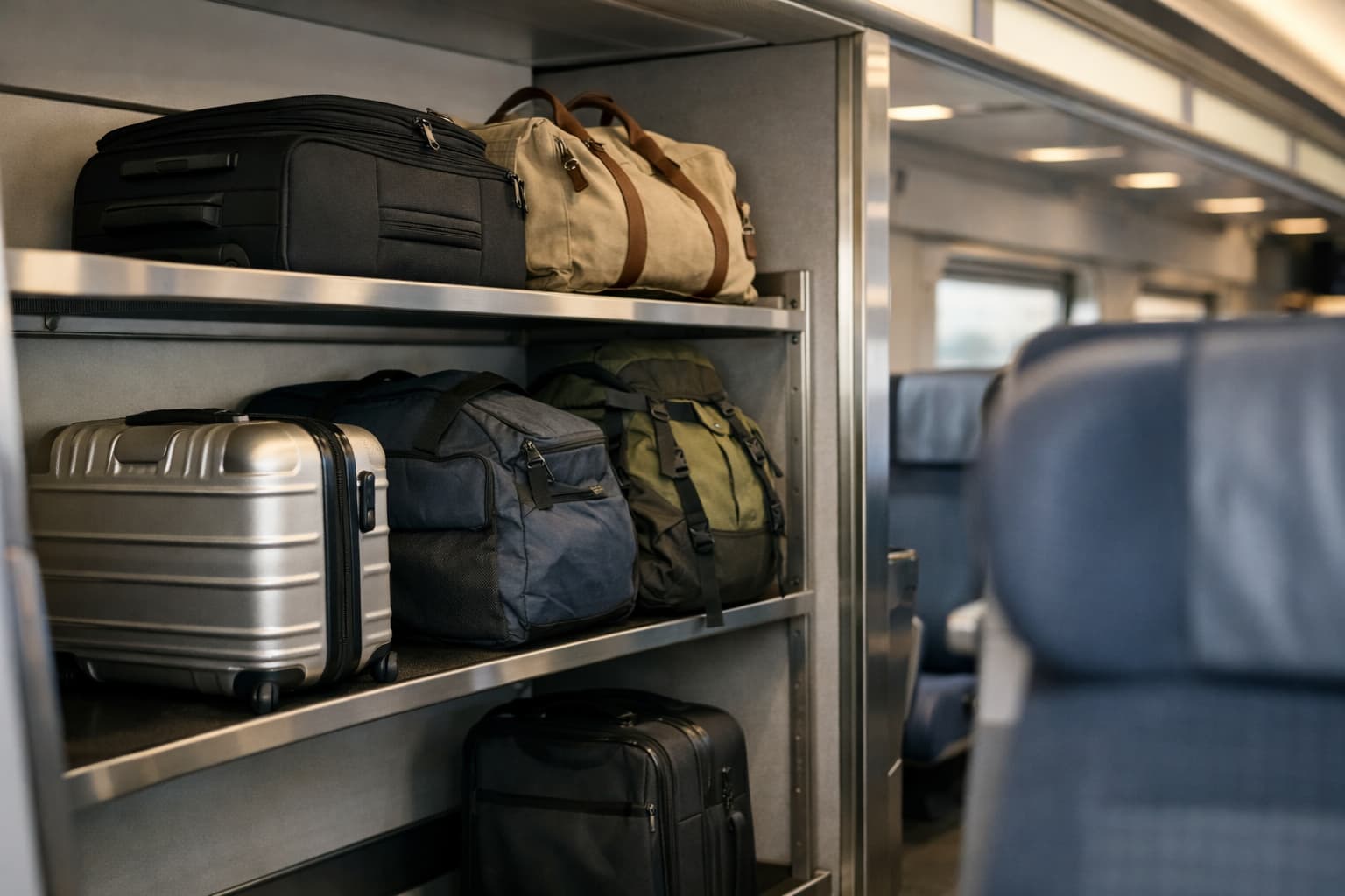 Dedicated luggage storage area in a Japan train carriage.