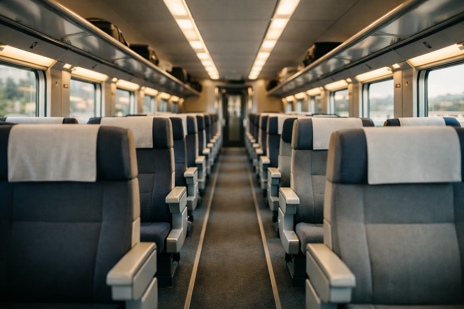 Interior cabin seating of a Korean high-speed train showing comfort and legroom.