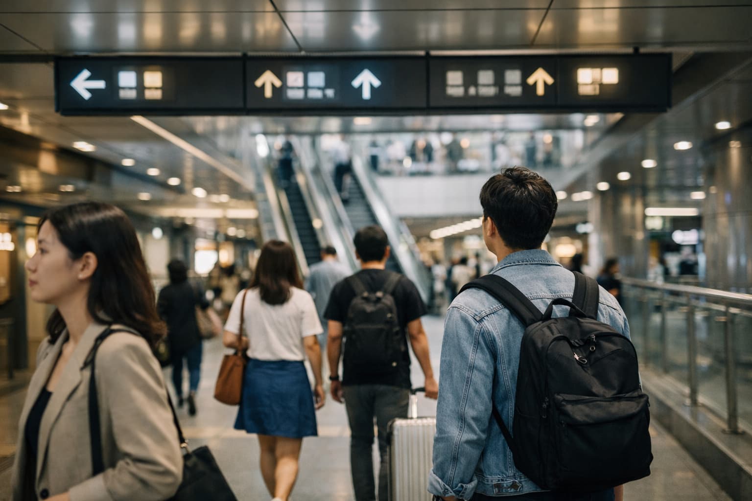 Seoul station wayfinding signage helping travelers choose the correct platform.